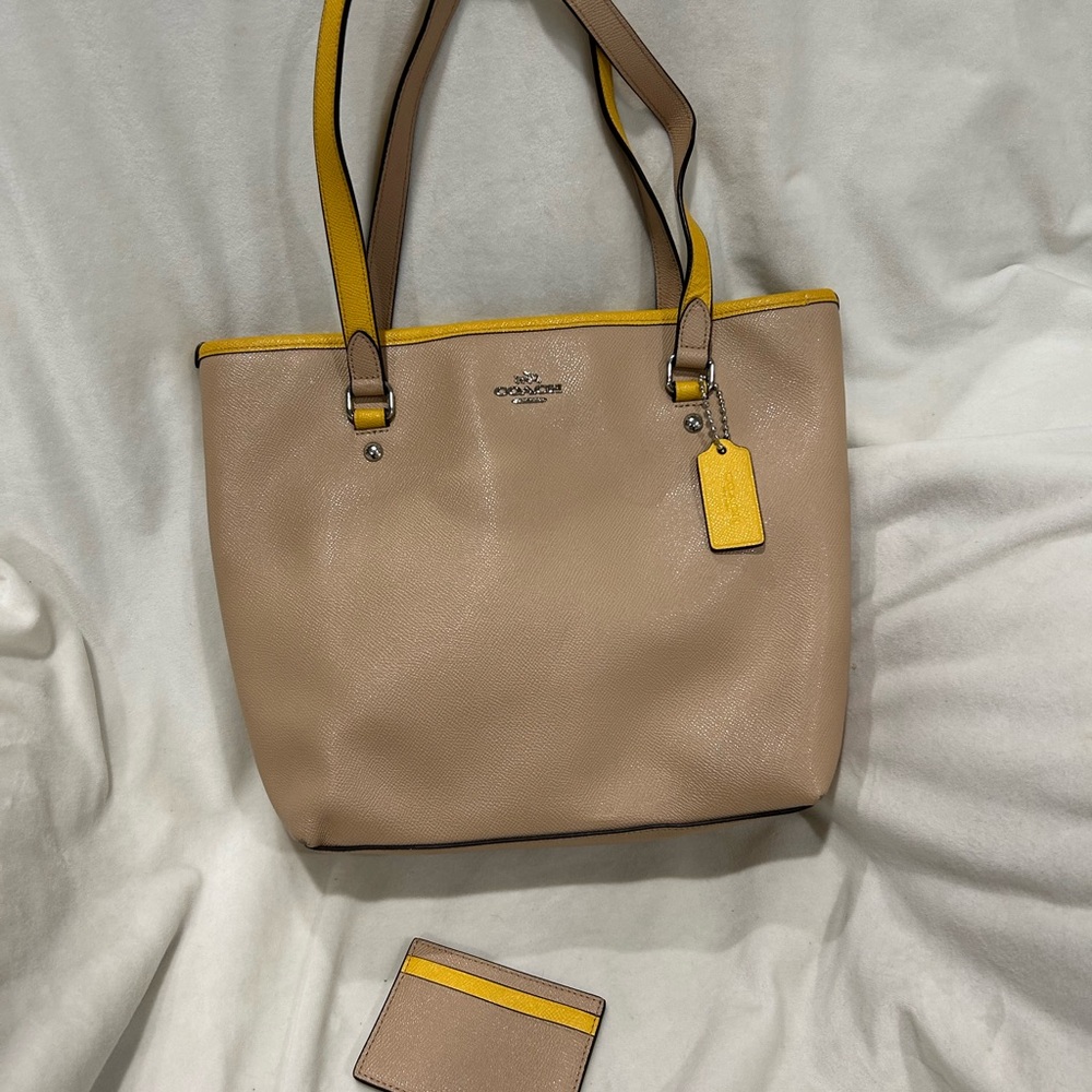 Coach Tan and Yellow Tote Bag